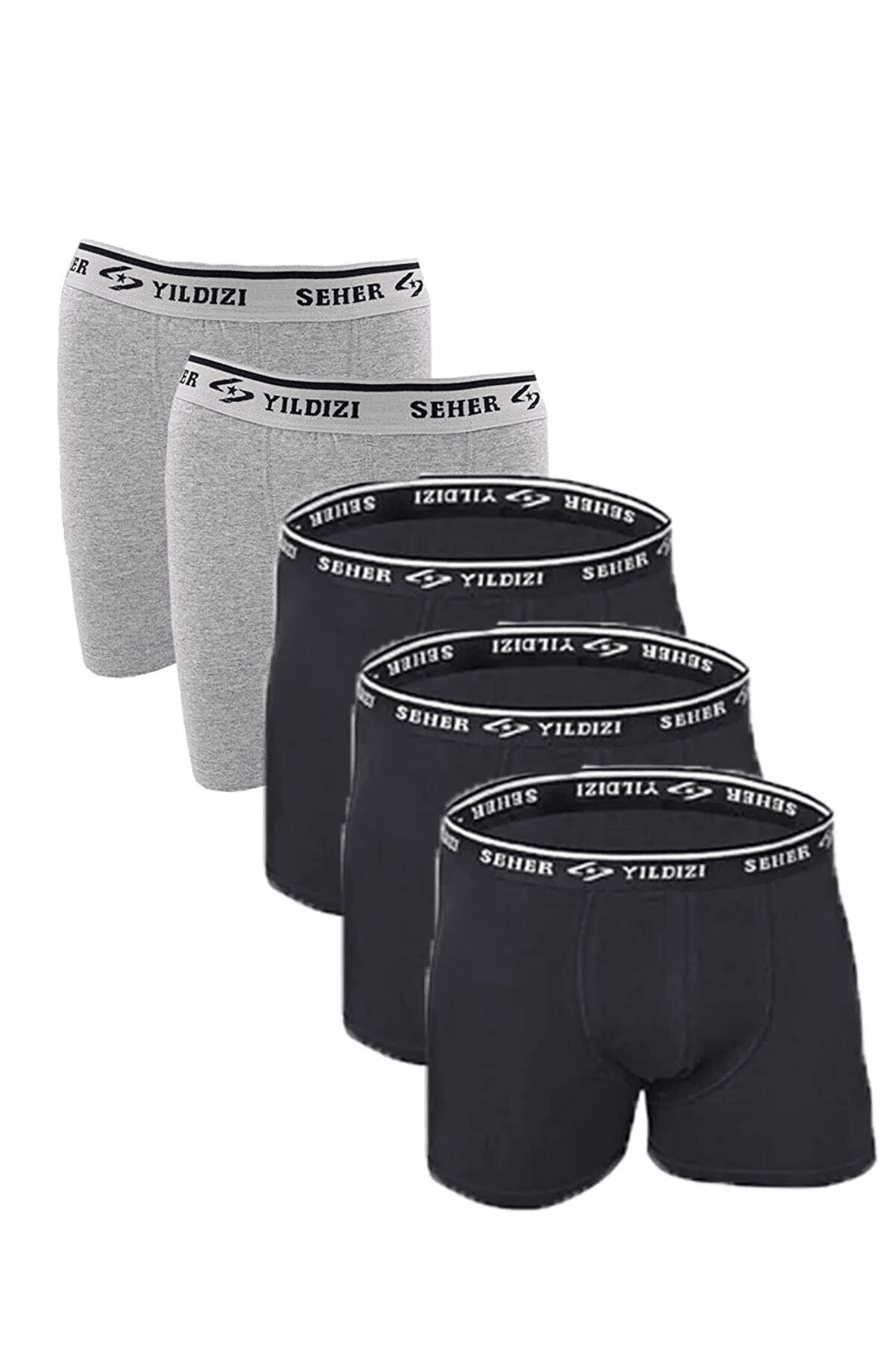 Seher Yıldız  5'li Likralı Erkek Boxer Siyah-Gri