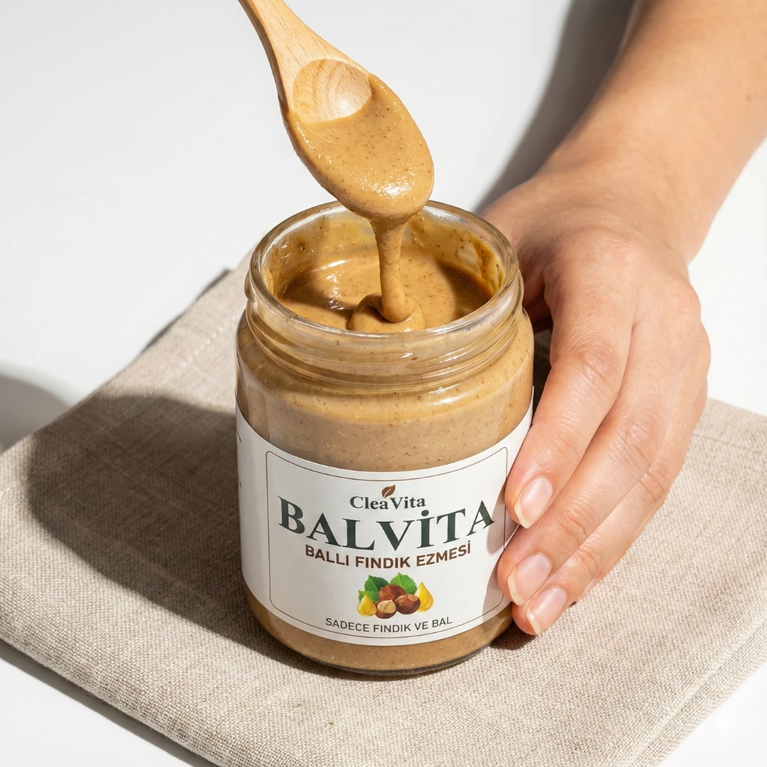 CleaVita BalVita Ballı Fındık Ezmesi 300 g – Katkısız, Rafine Şekersiz, Doğal Bal ile