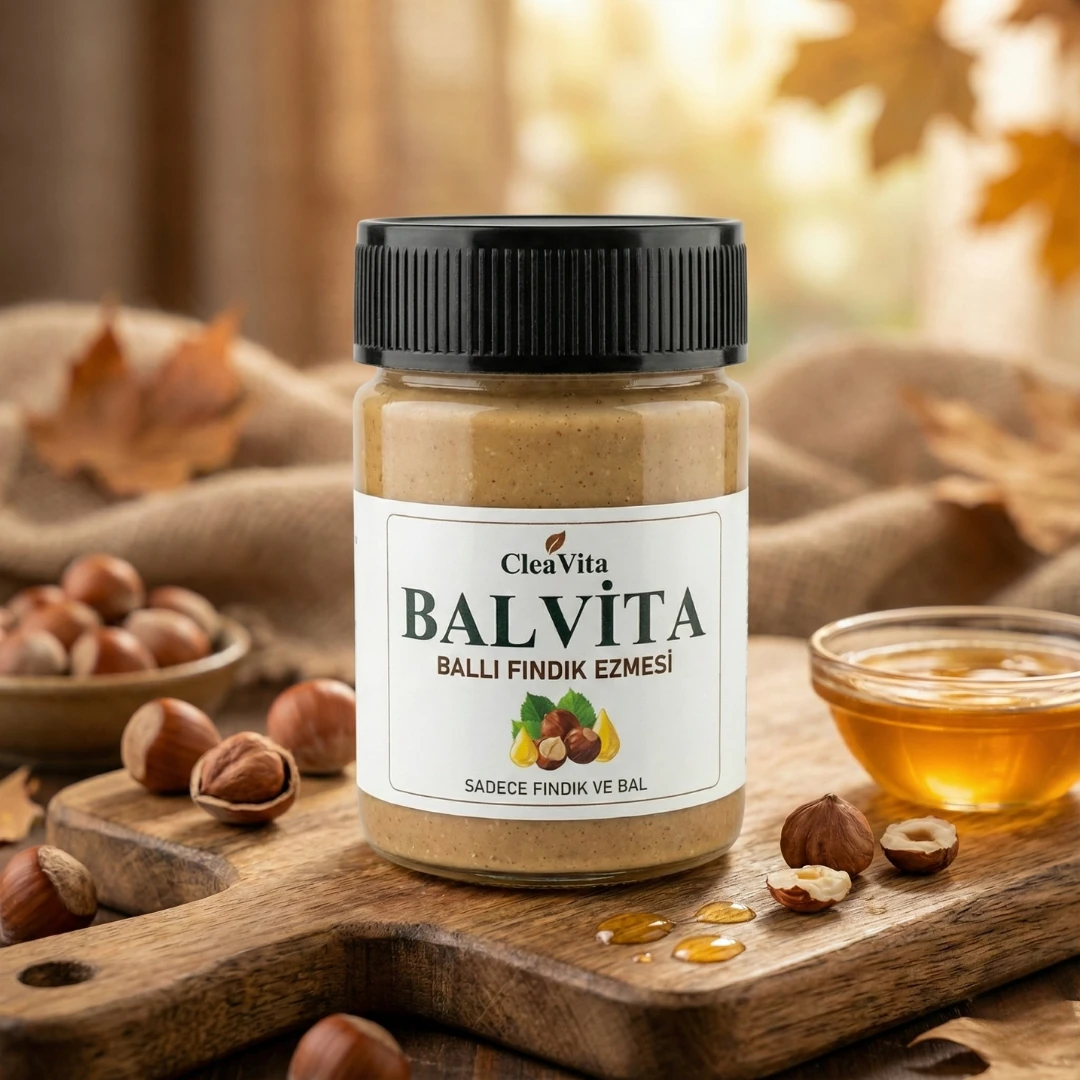 CleaVita BalVita Ballı Fındık Ezmesi 300 g – Katkısız, Rafine Şekersiz, Doğal Bal ile