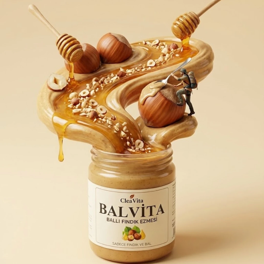 CleaVita BalVita Ballı Fındık Ezmesi 300 g – Katkısız, Rafine Şekersiz, Doğal Bal ile