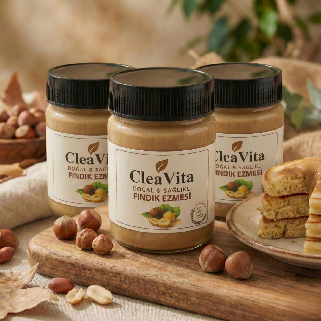 CleaVita 3'lü Paket %100 Doğal Fındık Ezmesi 300 g – Katkısız, Şekersiz, Saf Giresun Fındığı