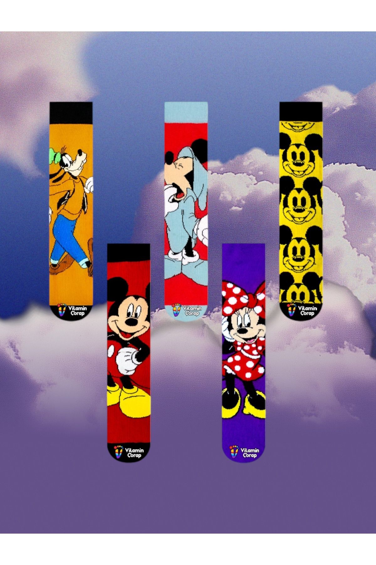 5'li Mickey Minnie Family Renkli Çorap Set