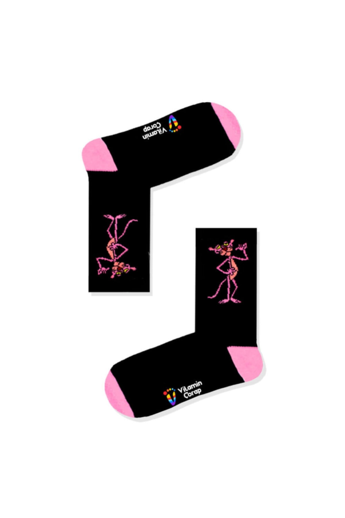 Pembe Panter Siyah Atletik Çorap
