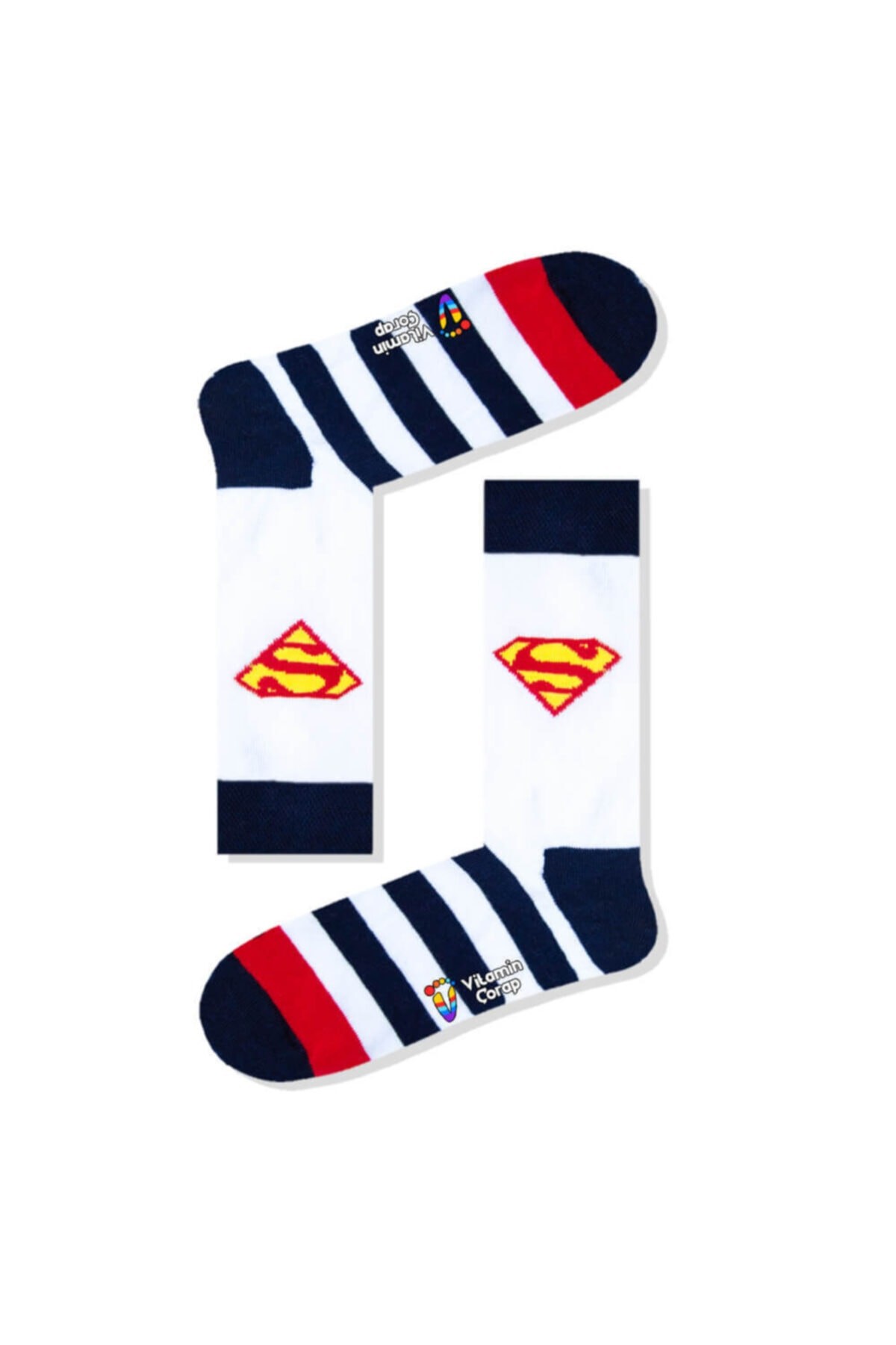 Superman Beyaz Renkli Çorap