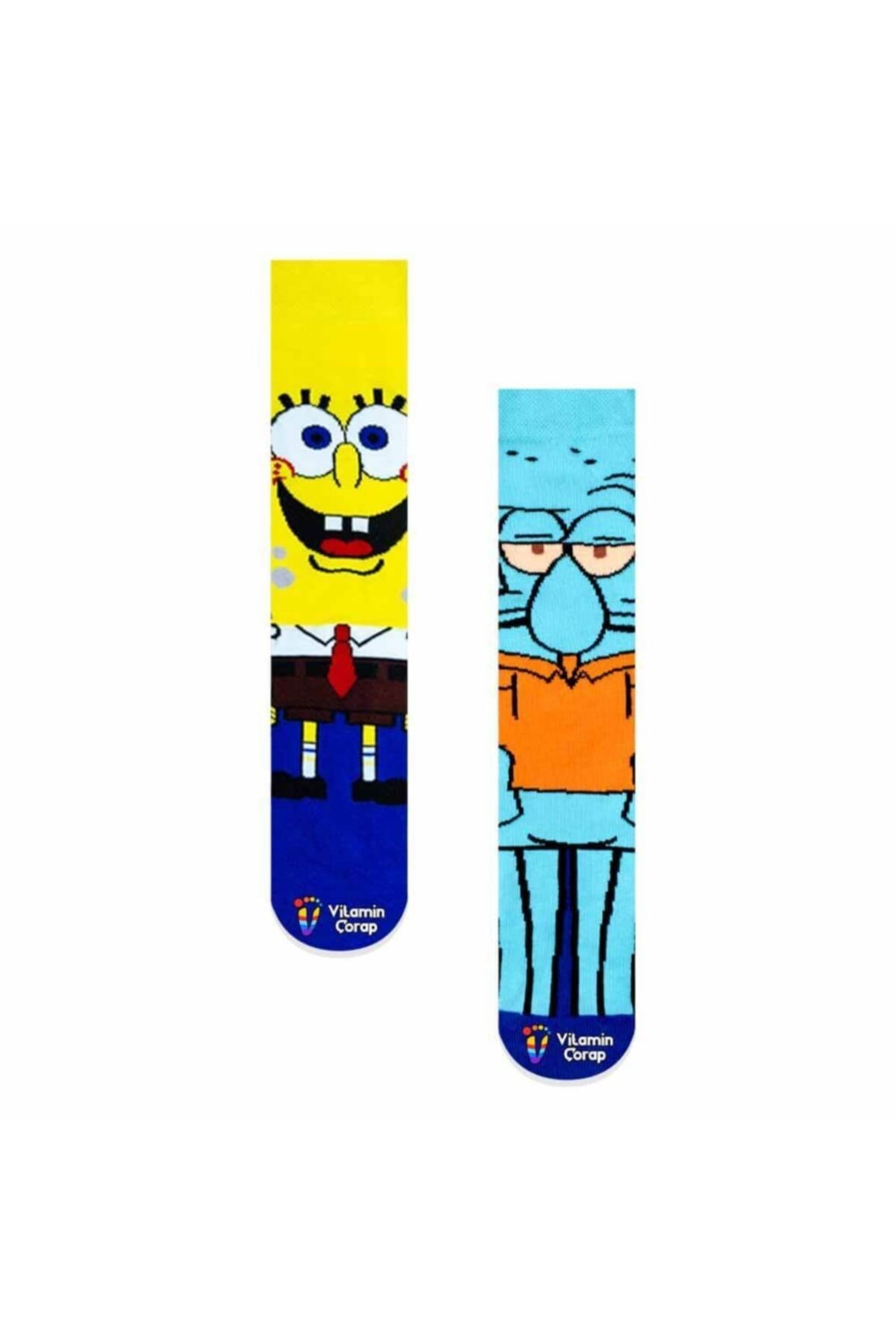 2'li Sünger Bob Squidward Renkli Çorap Set