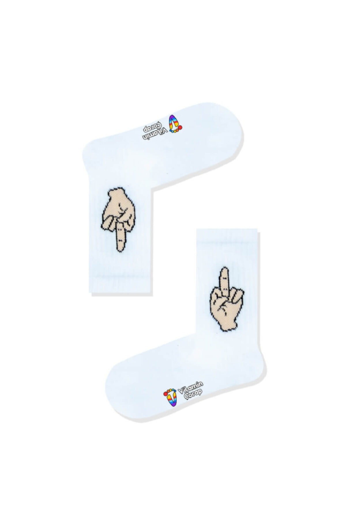 Middle Finger Beyaz Atletik Çorap