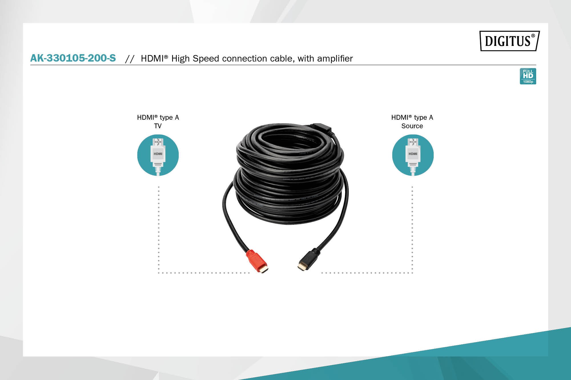 DIGITUS Güçlendiricili  20 Metre HDMI  Kablo High Speed Altın Uç