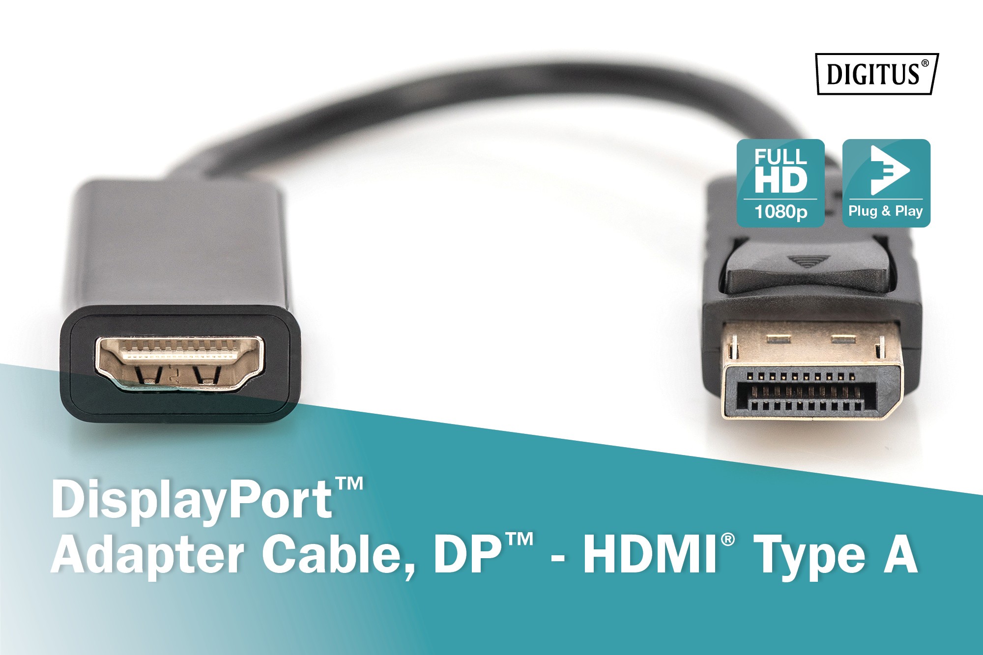 DisplayPort adaptör kablosu, mini DP - HDMI tip A St/Bu, 0,15 m, m/interlock, DP 1.1a uyumlu, CE, sw