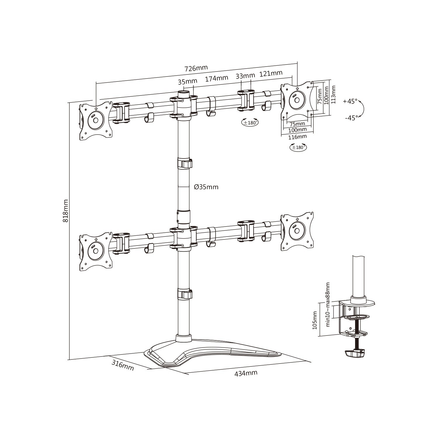 Digitus Dört Kollu Flat Panel Masa Askı Aparatı 68,6 cm (27'') Digitus