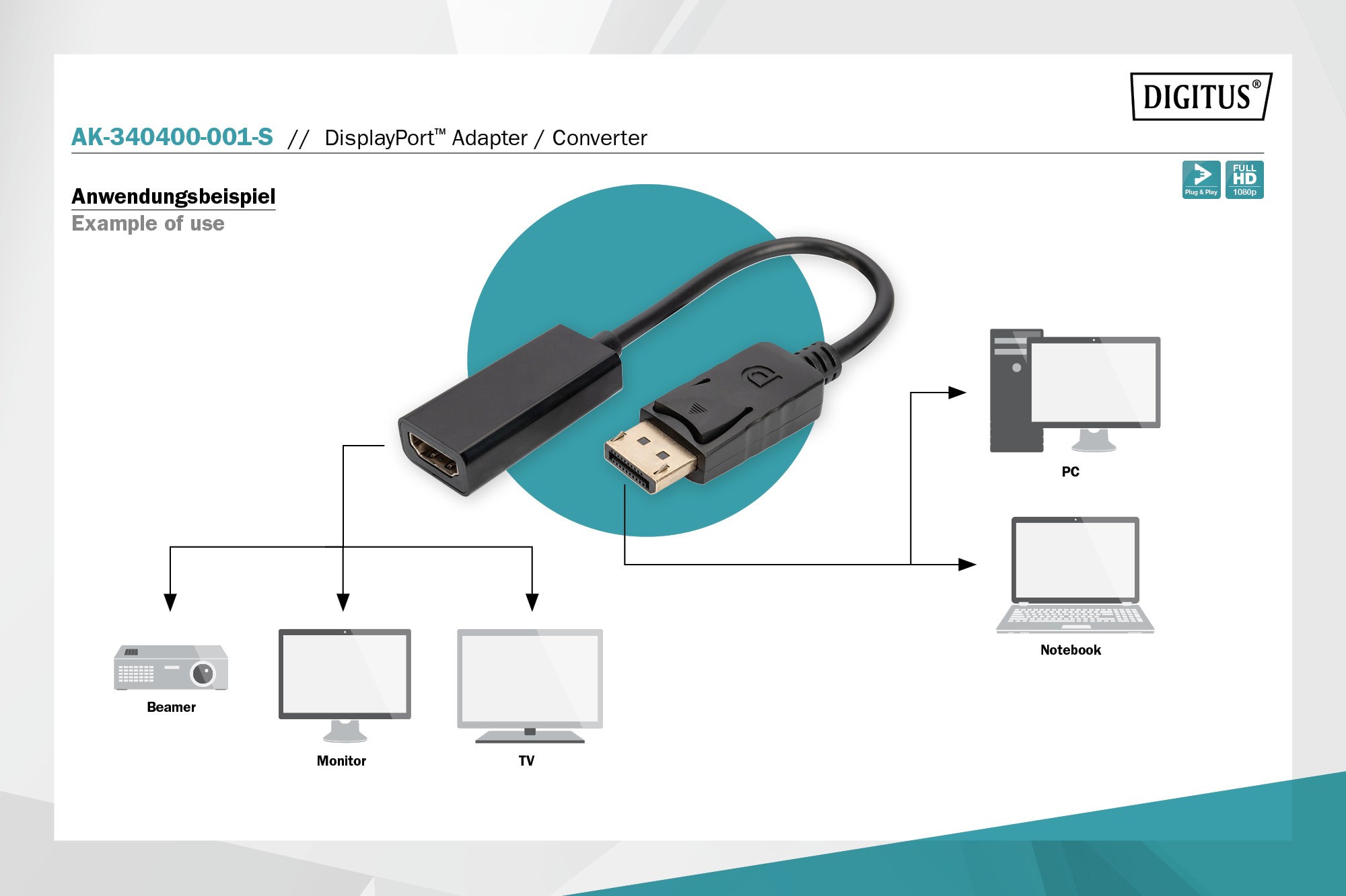 Digitus AK-340400-001-S Display-HDMI Adaptör