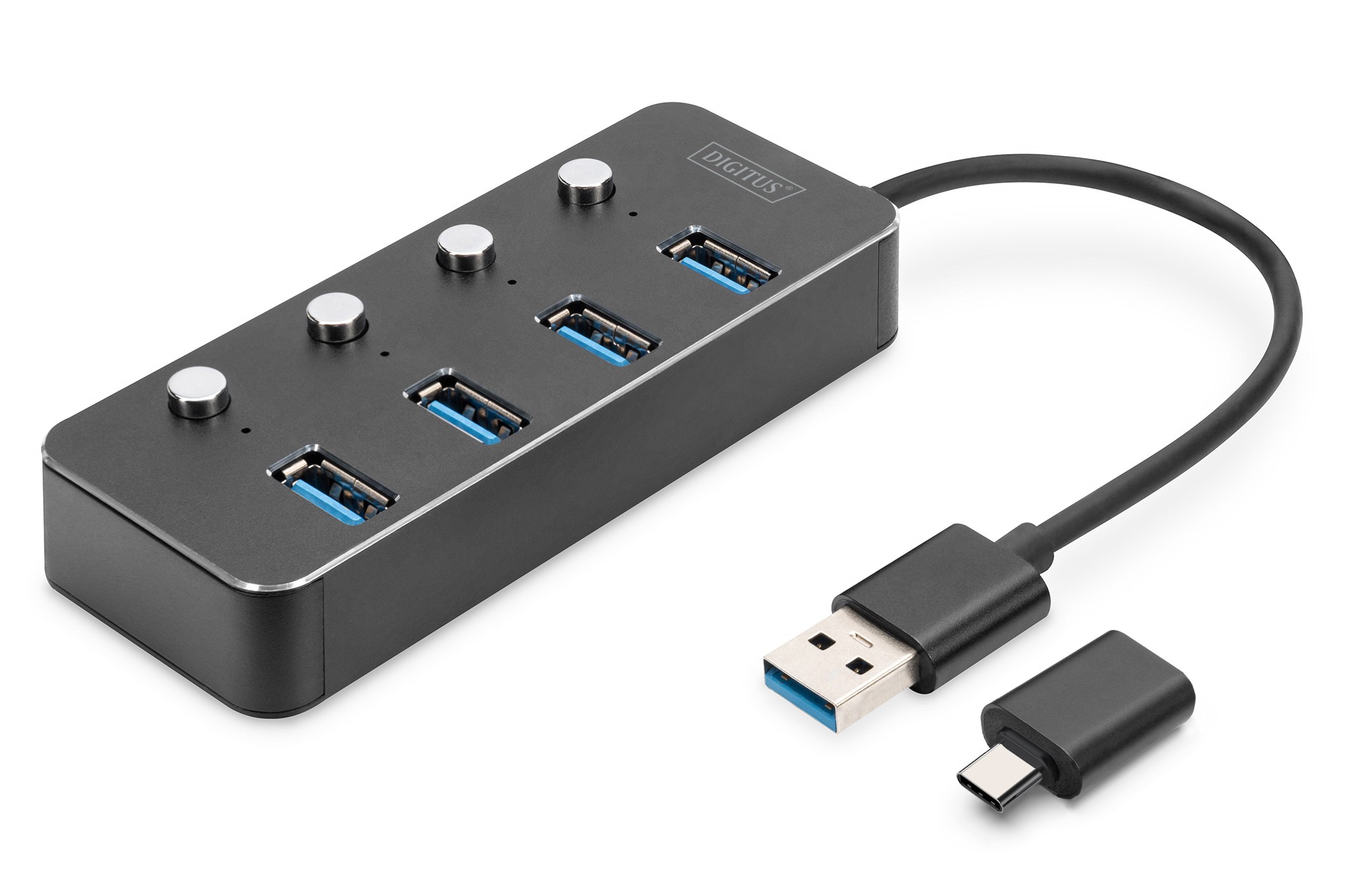 DIGITUS USB 3.0 Hub, 4 port, açılıp kapatılabilir, alüminyum gövde