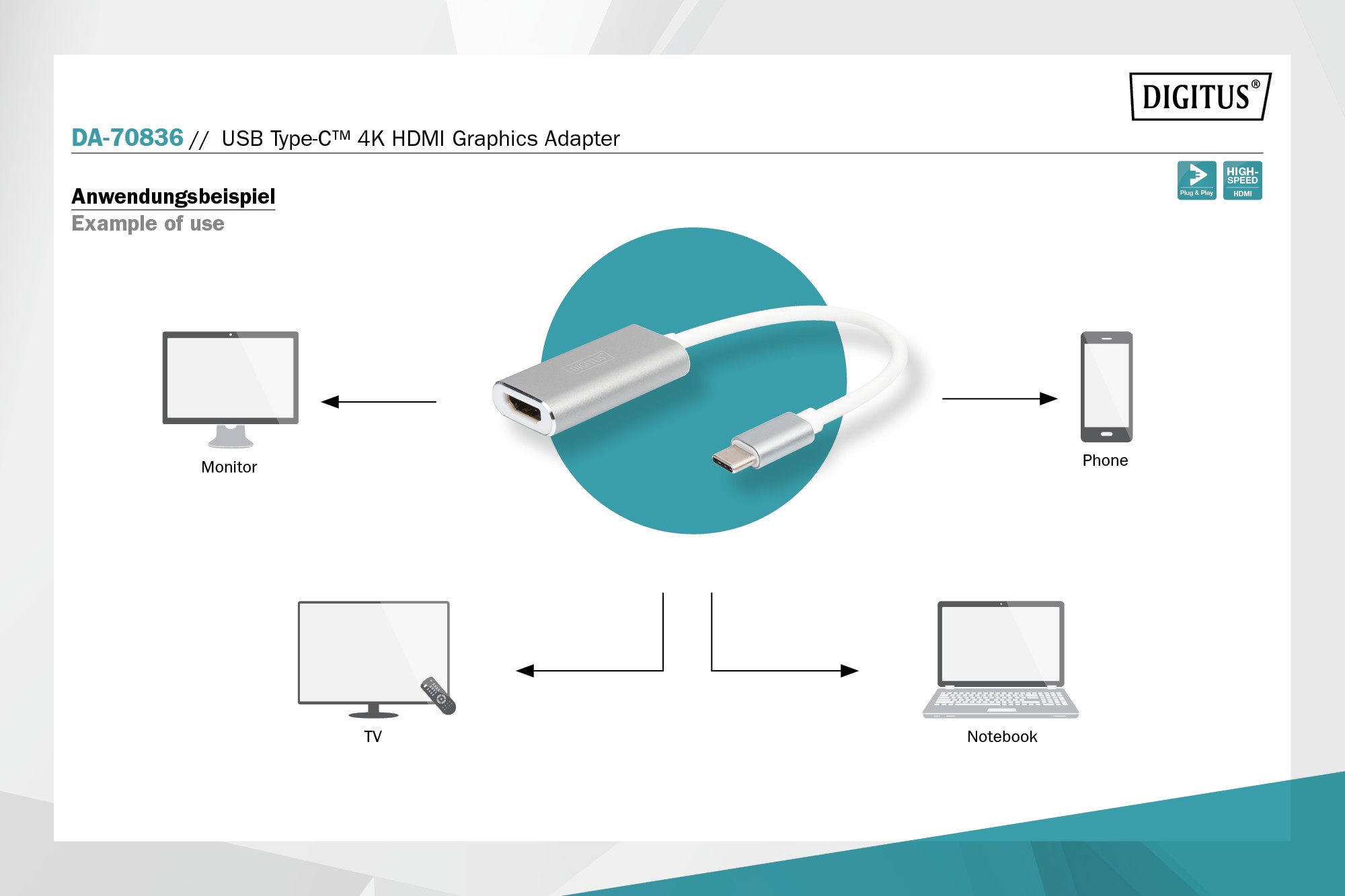 Digitus Usb Type C 4K Hdmı Adapter, Aluminium Housing, 20Cm Cable Length Chipset Da-70836