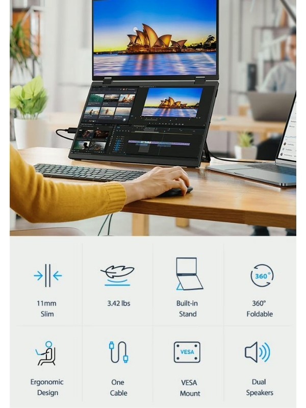 Vesamax Mobil Katlanıp Taşınılabilir İkili Harici Monitör 15.6" 1080P (Full Hd)