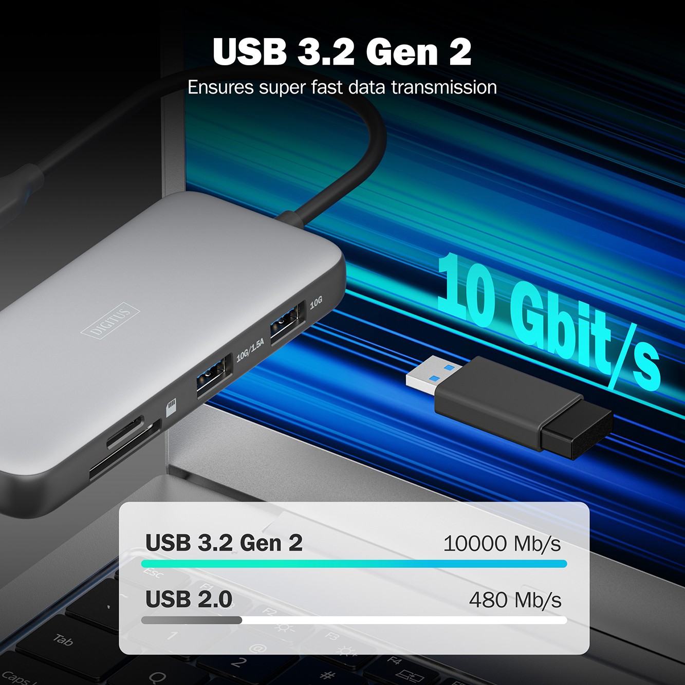 DIGITUS USB-C Docking Statio 3.2 Gen 2 bağlantı noktası (10 Gbit/s),8 Port