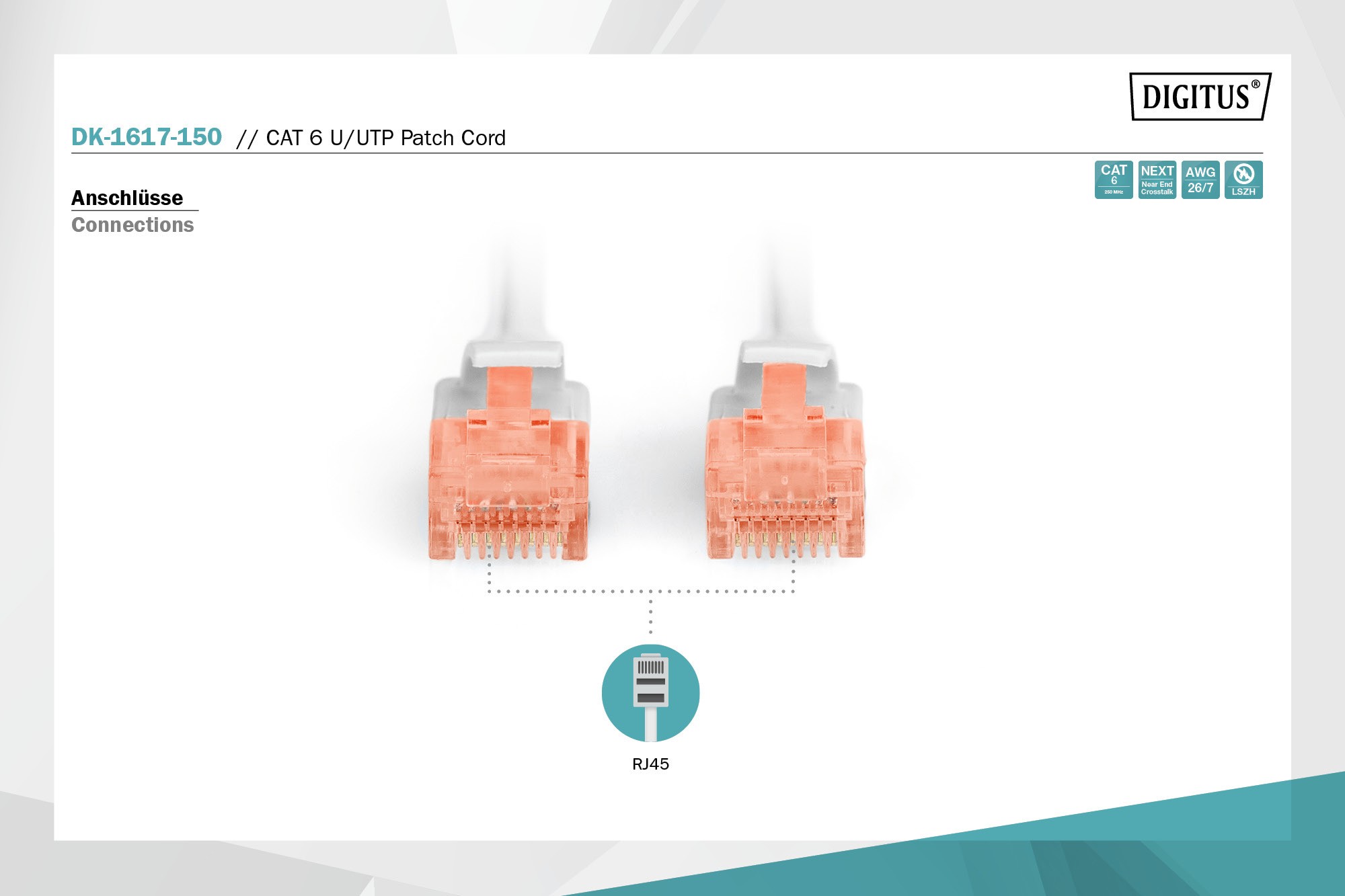 CAT 6 U-UTP bağlantı kablosu, bakır, LSZH AWG 26/7, uzunluk 15 m, gri renk