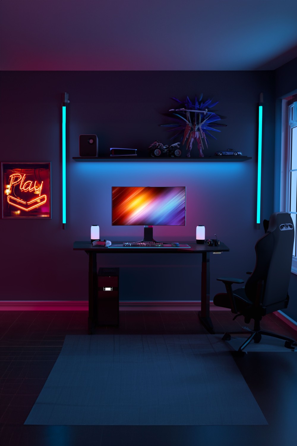 Bibus Siyah Rgb Işıklı Çift Motor Elektrikli Yükseklik Ayarlı Oyuncu Masası (Masa Dahil)