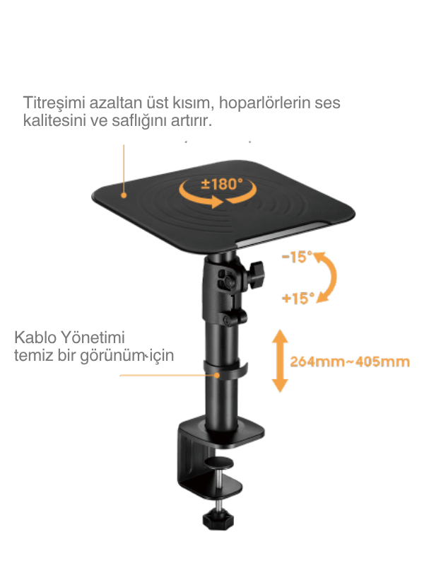 Ayarlanabilir Masaüstü Hoparlör Standı | 2 Adet Set | 15kg Taşıma Kapasiteli