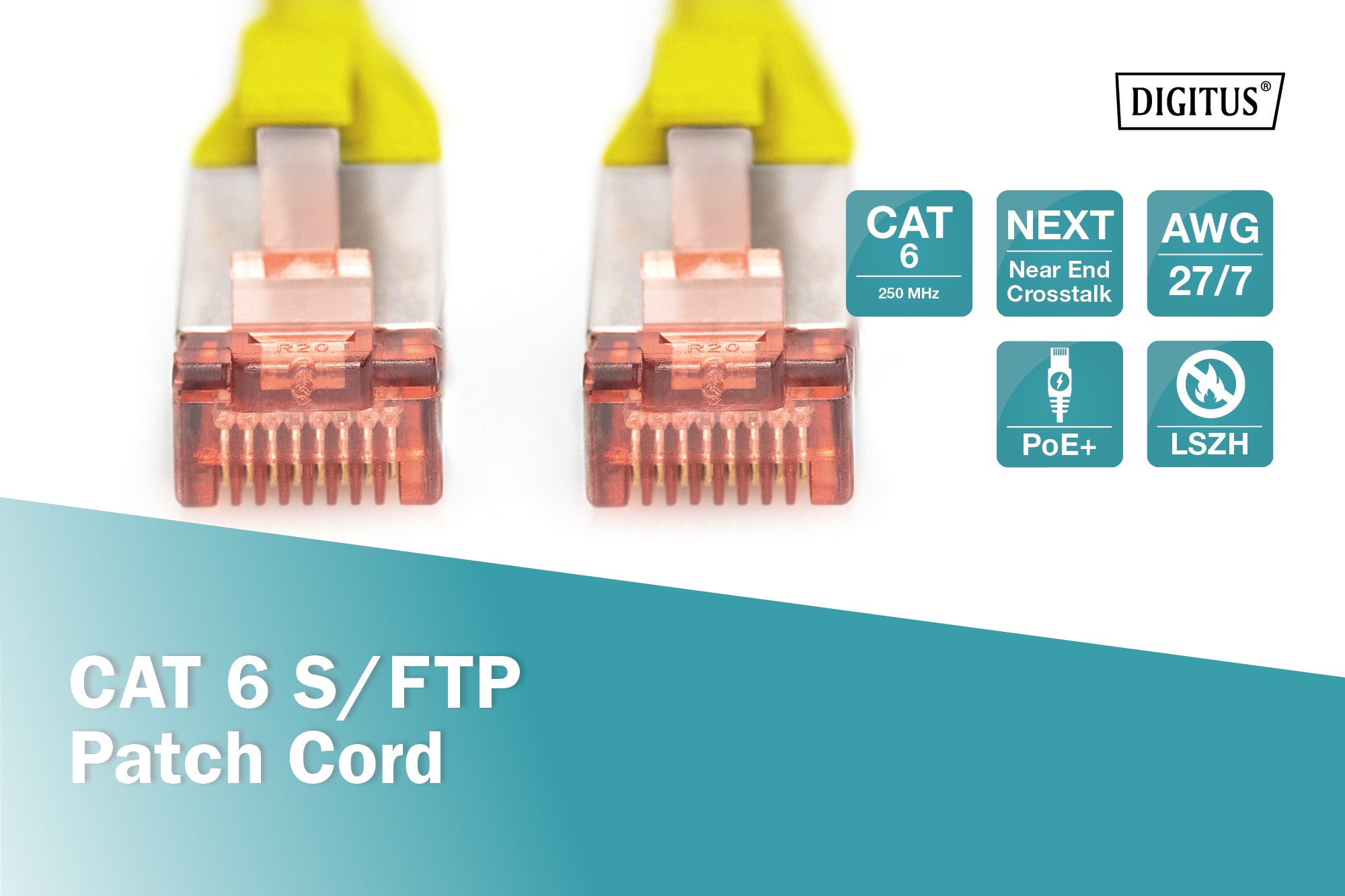 CAT 6 S-FTP bağlantı kablosu, bakır, LSZH AWG 27/7, uzunluk 1 m, sarı renk