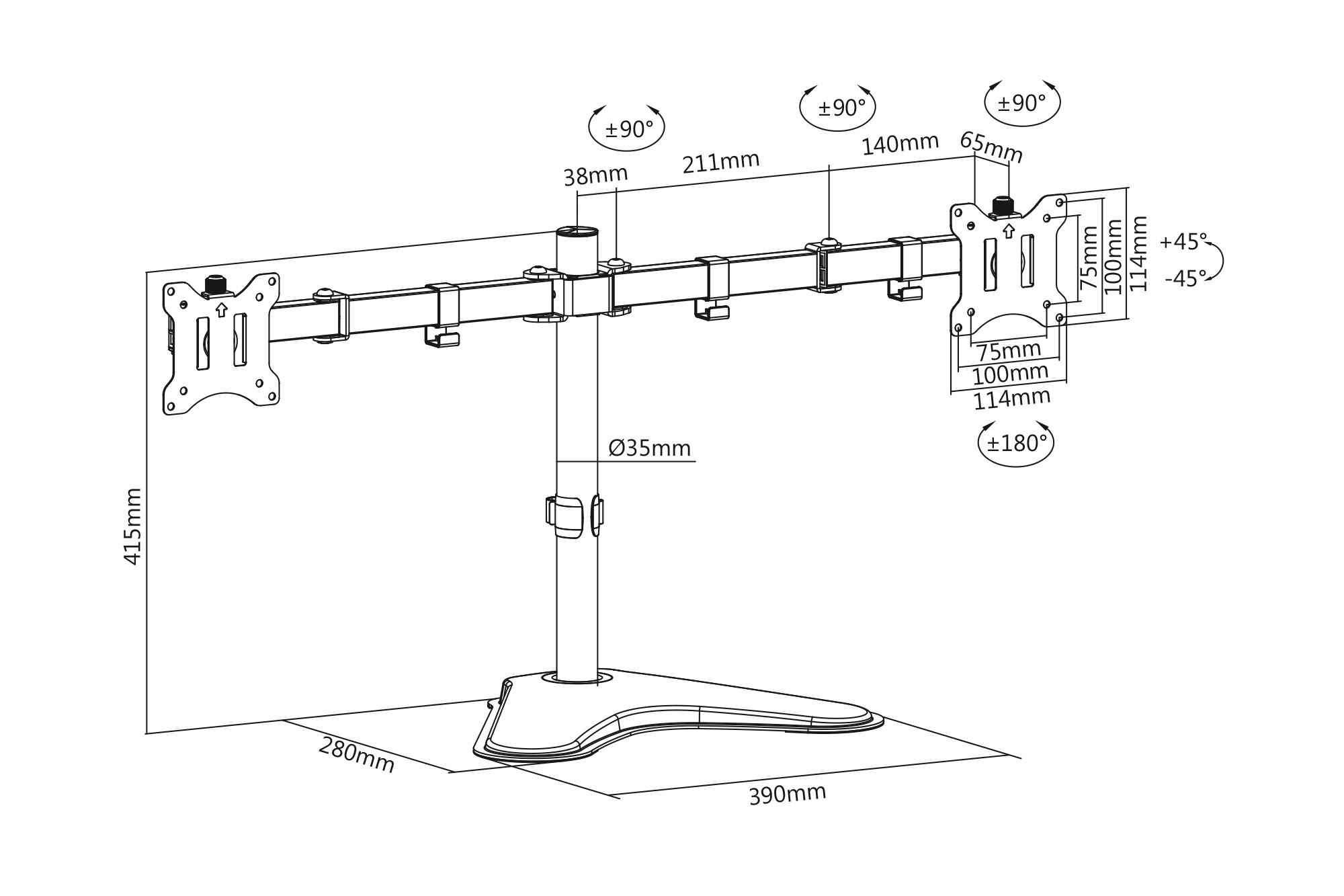 Ayaklı ikili monitör tutucusu 17-32", 2 x 8 kg (maks.), siyah