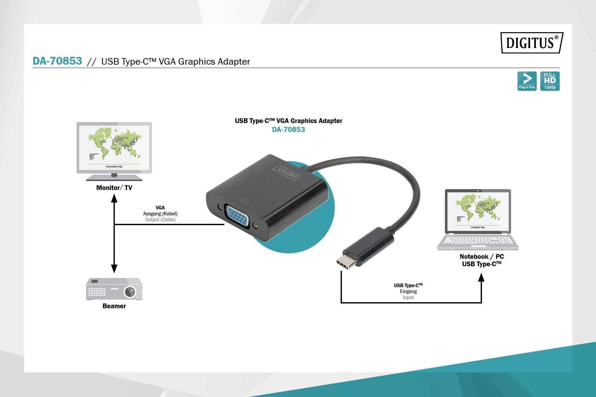 Dıgıtus USB Type-C™ VGA Grafik Adaptörü