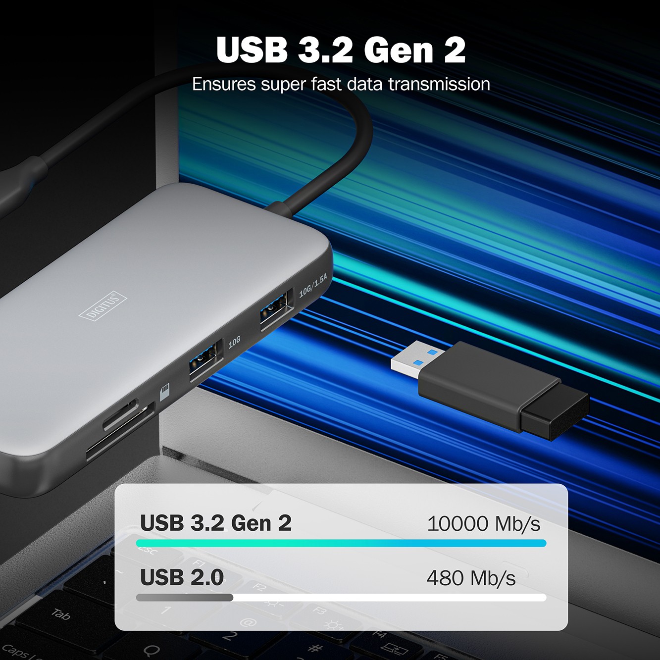 DIGITUS USB-C Docking Statio 3.2 Gen 2 bağlantı noktası (10 Gbit/s),7 Port