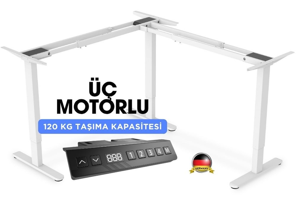 Digitus Elektrikli Yüksekliği Ayarlanabilir Ayakta Çalışma/ Oturarak Çalışma Için Masa Tabanı, 90° Açı (L Şekli) 3 Motorlu