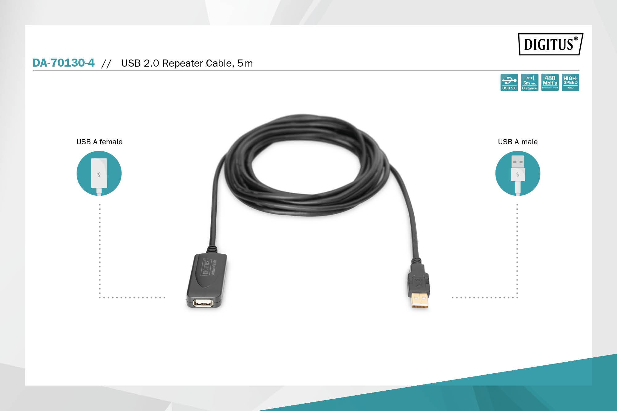 Digitus DA-70130-4 Usb Repeater Kablosu Usb 2.0, 5 Metre