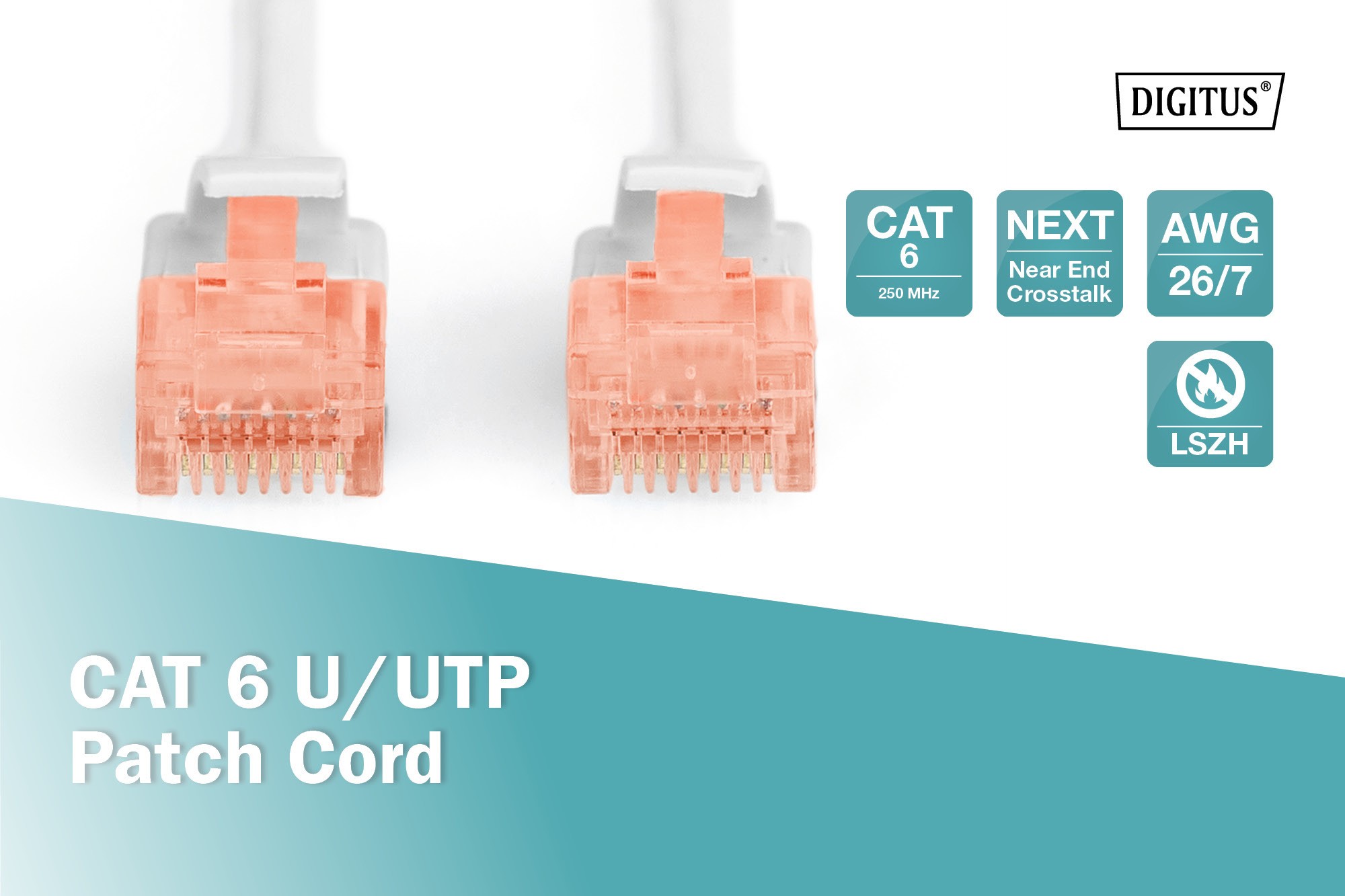 CAT 6 U-UTP bağlantı kablosu, bakır, LSZH AWG 26/7, uzunluk 2 m, gri renk