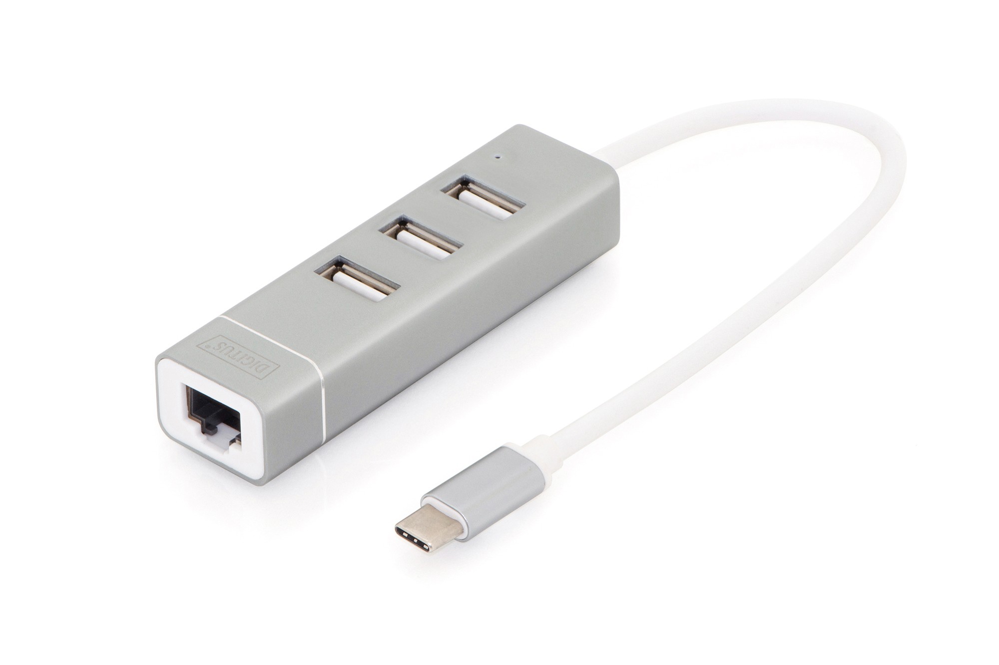 DIGITUS Type-C™ Konnektör ile USB 2.0 3-Port Hub & Fast Ethernet LAN Adaptörü