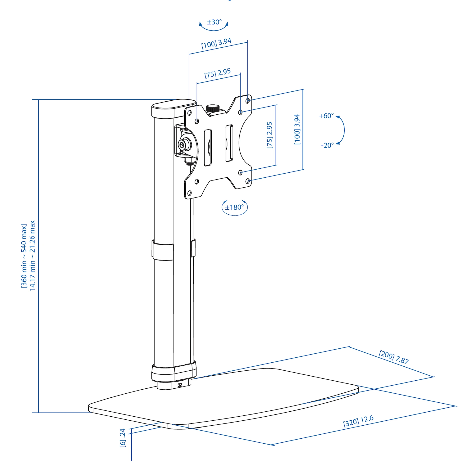 Yükseklik Ayarlı 36-54 cm Tekli Monitör Standı | 17”-27” | VESA 75x75 ...