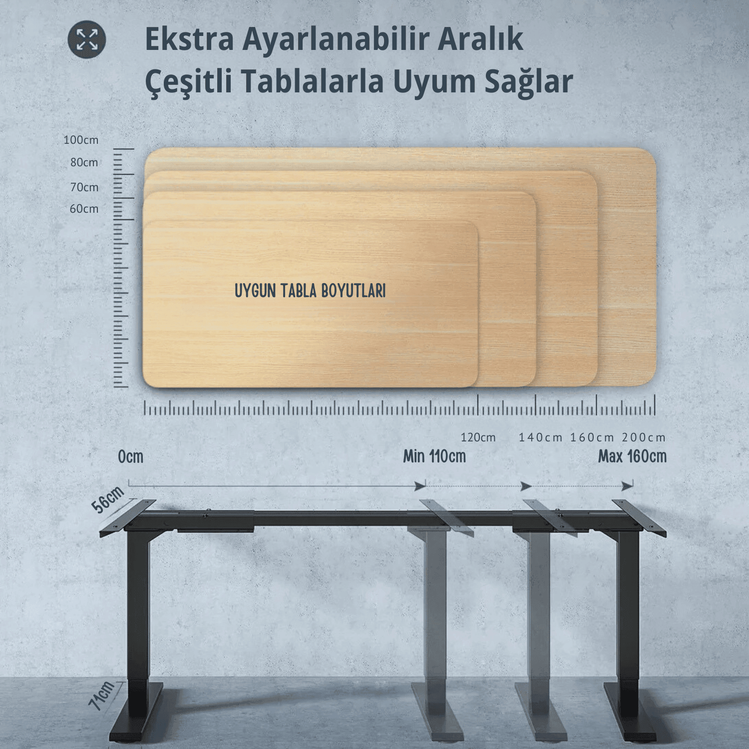 Vesamax Elektrikli Yüksekliği Ayarlanabilir Masa Ayağı Çift Motorlu, 2 Aşamalı, Siyah Tablasız