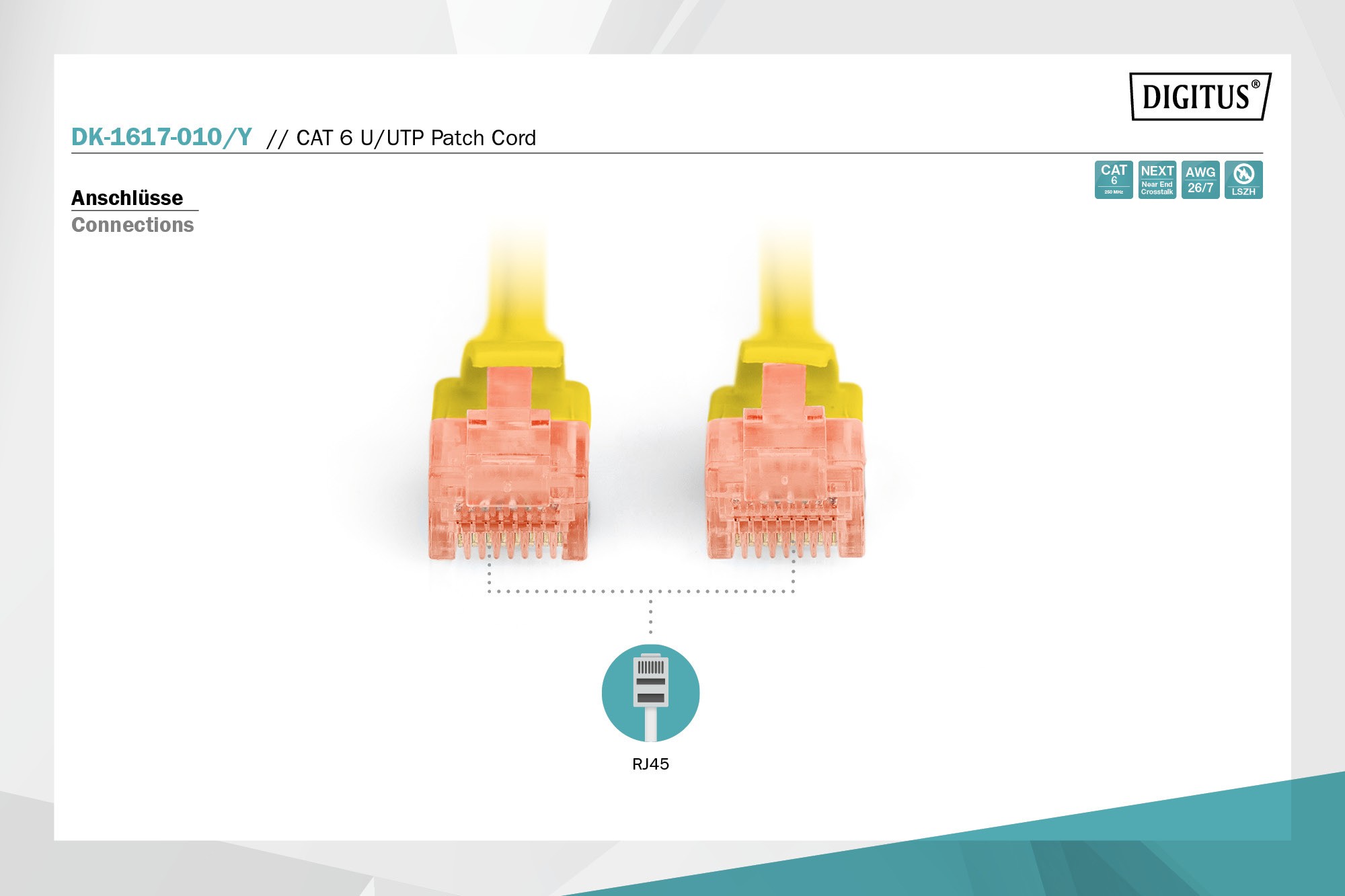 Digitus Patch Kablo, U-UTP, CAT. 6, 1 metre, AWG 26/7, Cu, LSZH, sarı renk