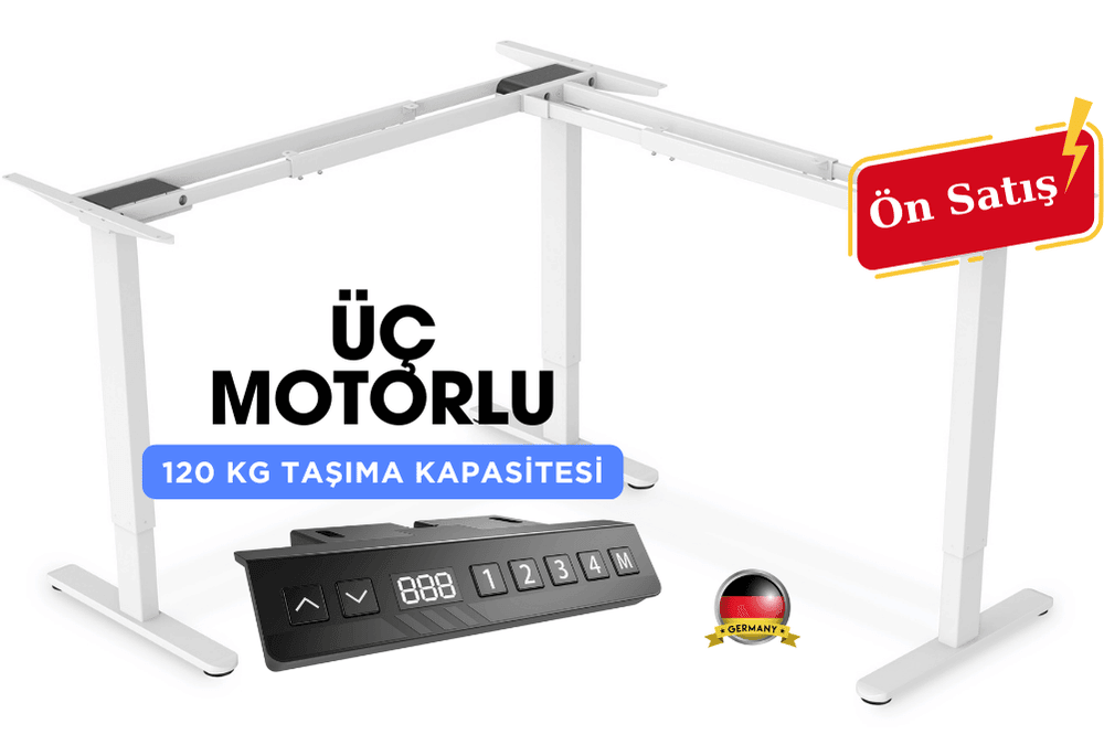 Digitus Elektrikli Yüksekliği Ayarlanabilir Ayakta Çalışma/ Oturarak Çalışma Için Masa Tabanı, 90° Açı (L Şekli) 3 Motorlu