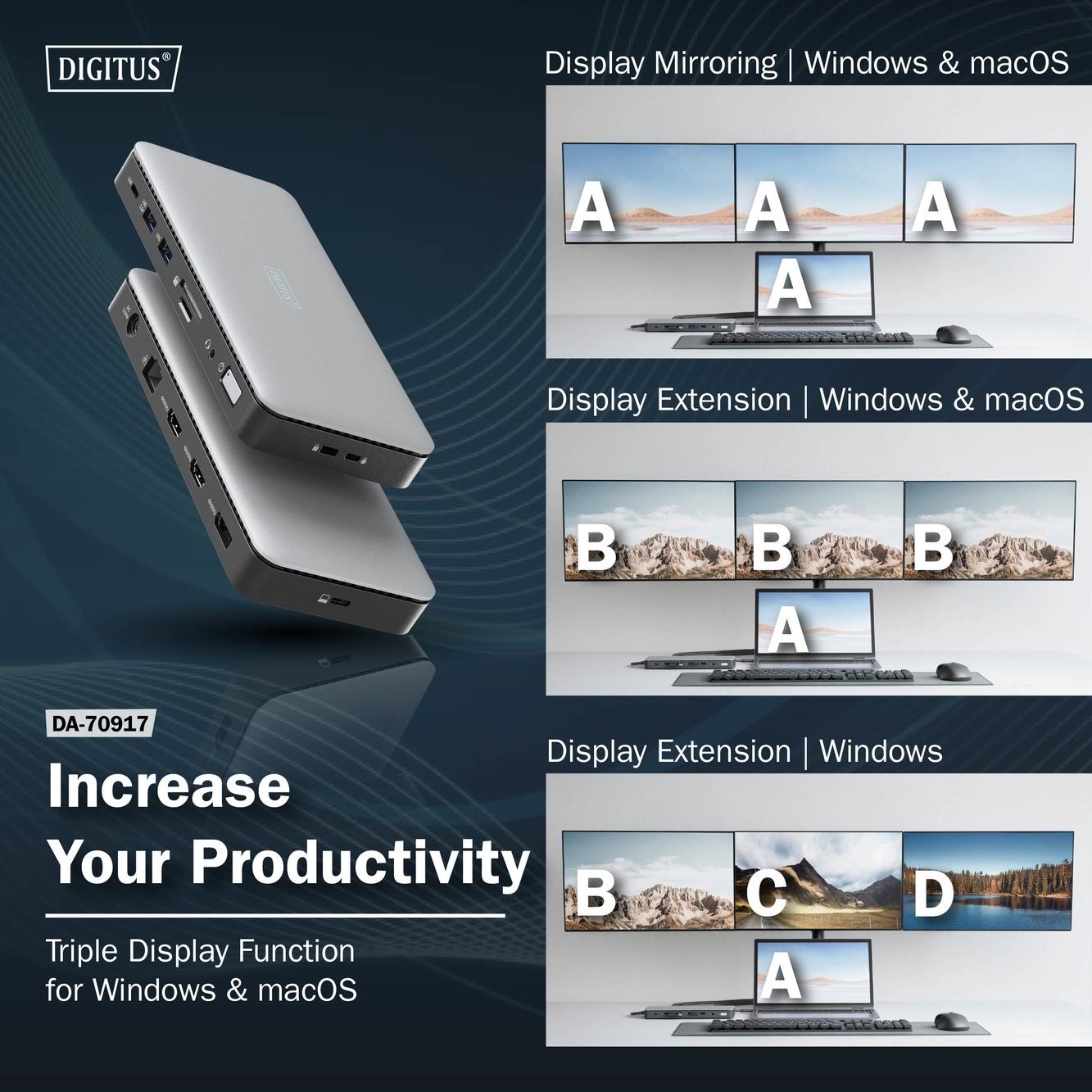DIGITUS USB-C Docking Statio 3.2 Gen 2 bağlantı noktası (10 Gbit/s),11 Port