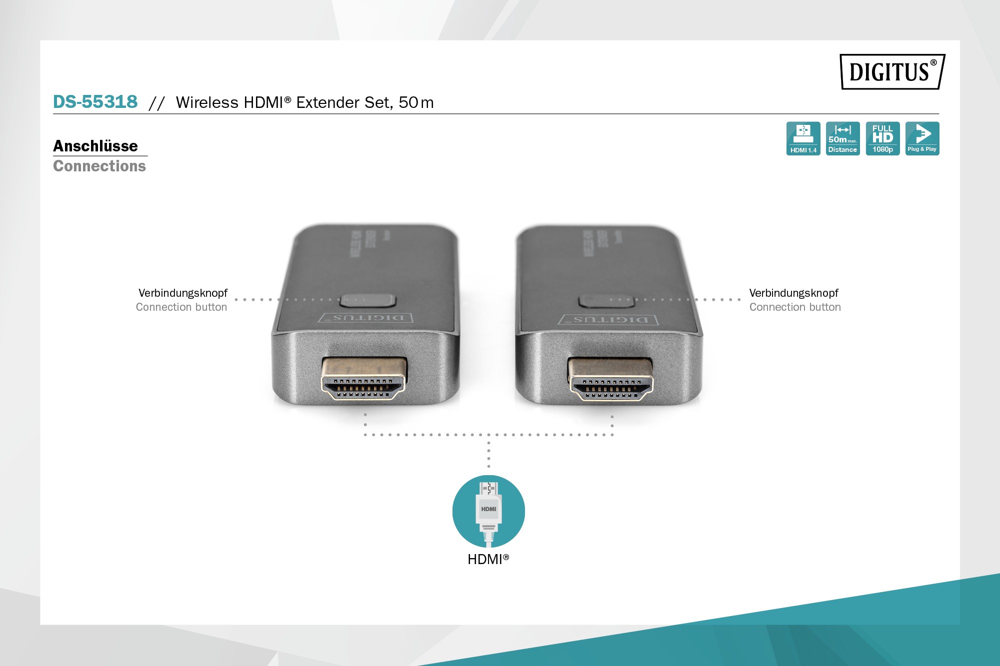 Kablosuz HDMI Sinyal Uzatma Seti, 50 m Dongle, 1 ila 1, Full HD