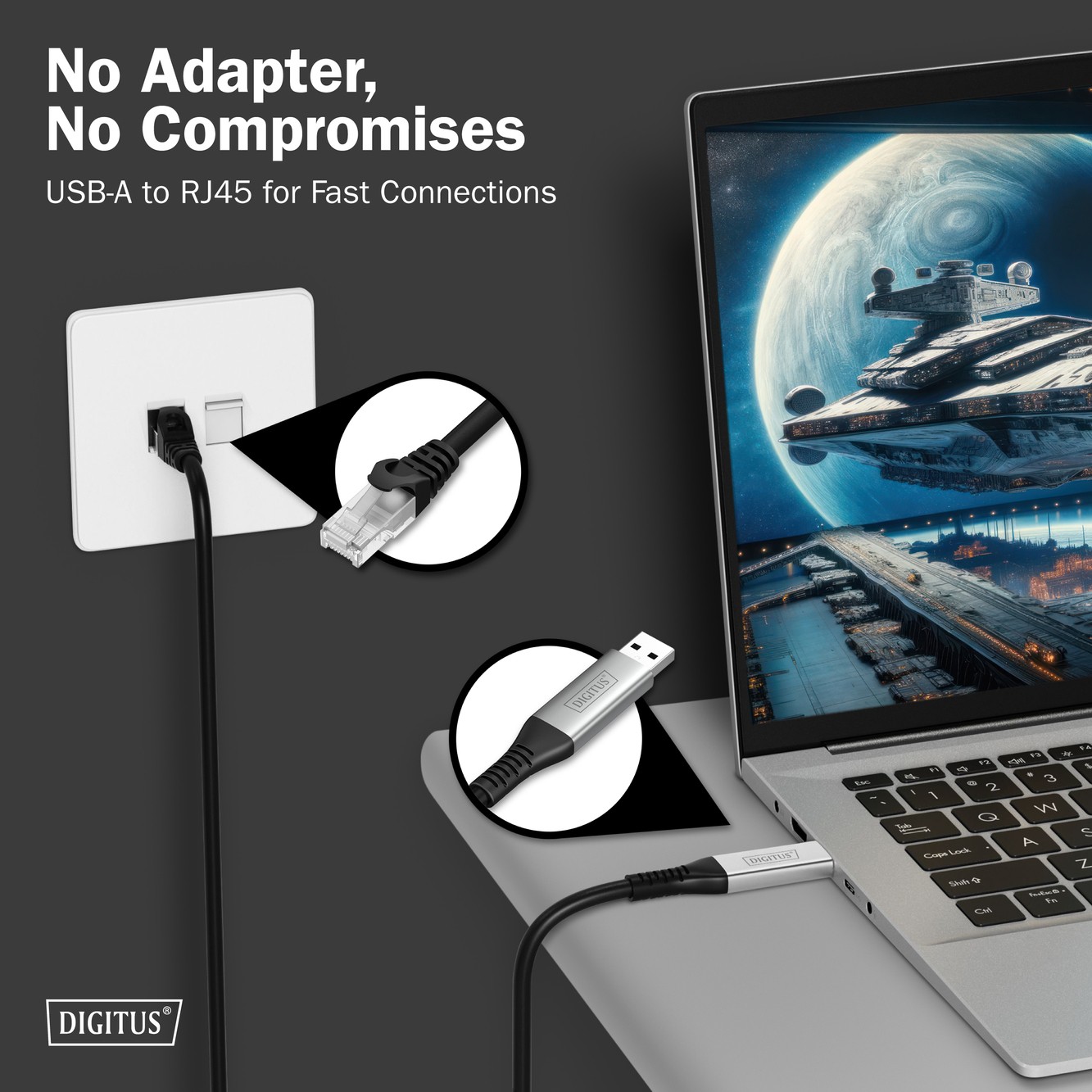 USB-A - RJ45 CAT 6A S/FTP kablosu, 1 Gbit/s, 15 Metre USB 3.2 Gen1, LSZH kılıf
