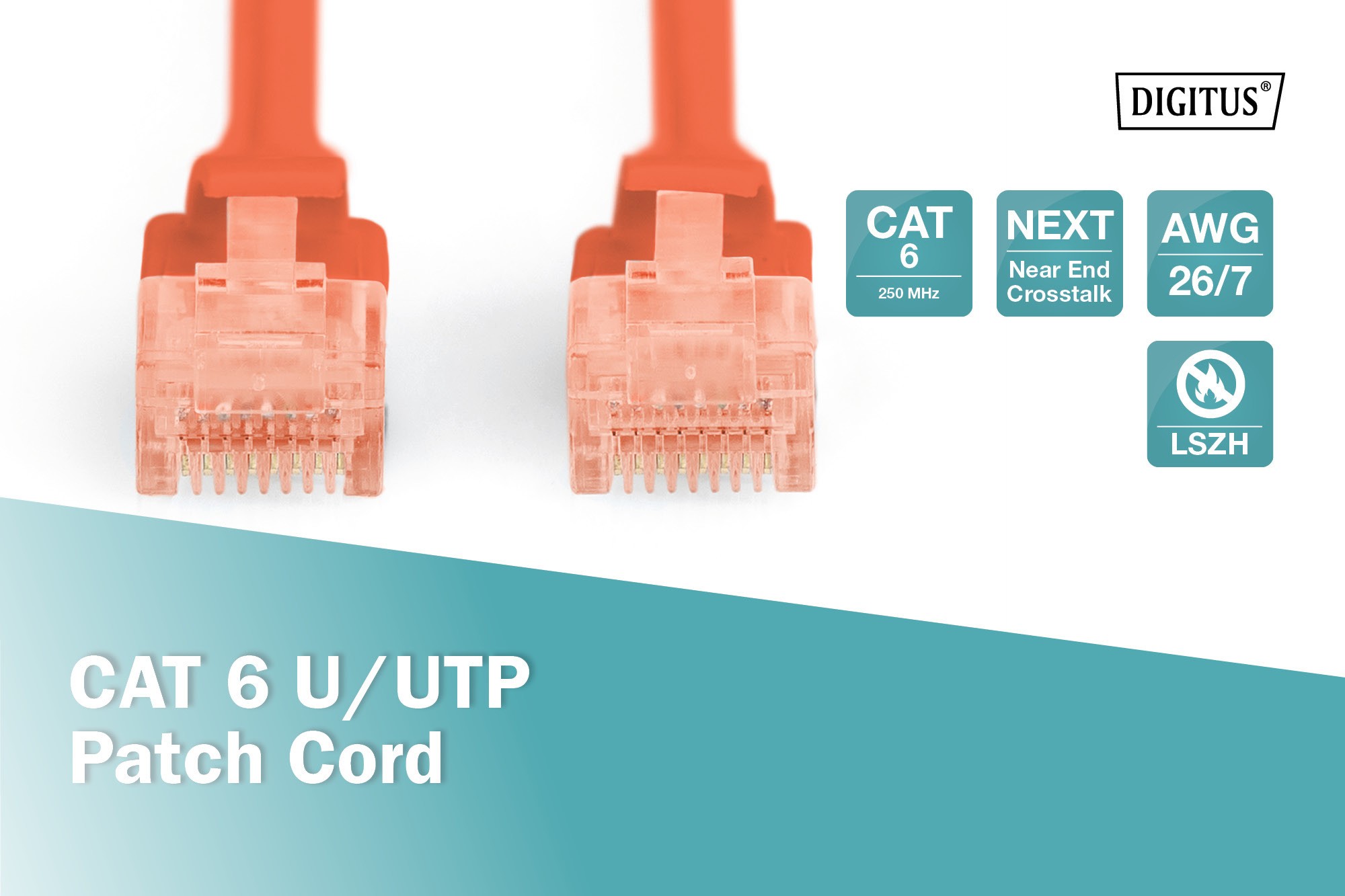 CAT 6 U-UTP bağlantı kablosu, bakır, LSZH AWG 26/7, uzunluk 3 m, kırmızı renk