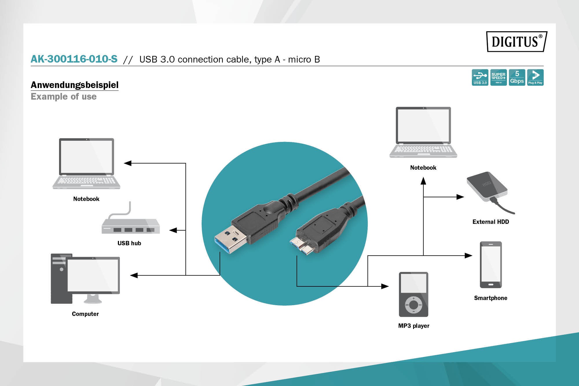 Digitus AK-300116-010-S USB 3.0 Data Kablosu 1 Metre