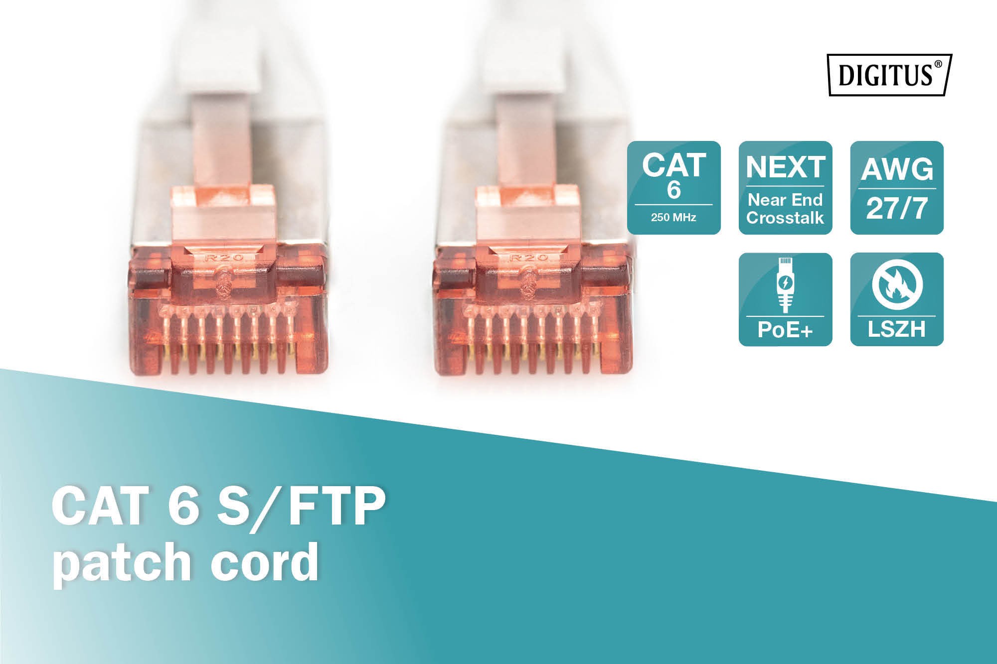 CAT 6 S-FTP bağlantı kablosu, bakır, LSZH AWG 27/7, uzunluk 1 m, gri renk