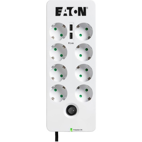 Eaton 8'li Akım Korumalı Priz ve 2 USB Girişi (8'li Schuko,telefon ve Tv Korumalı) Eaton Protection Box 8 Tel@ USB DIN-PB8TUD