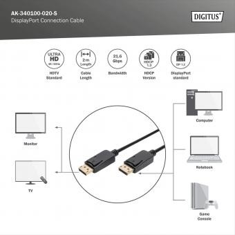 Digitus DP to DP DisplayPort Bağlantı Kablosu 2m Kilit Mekanizma