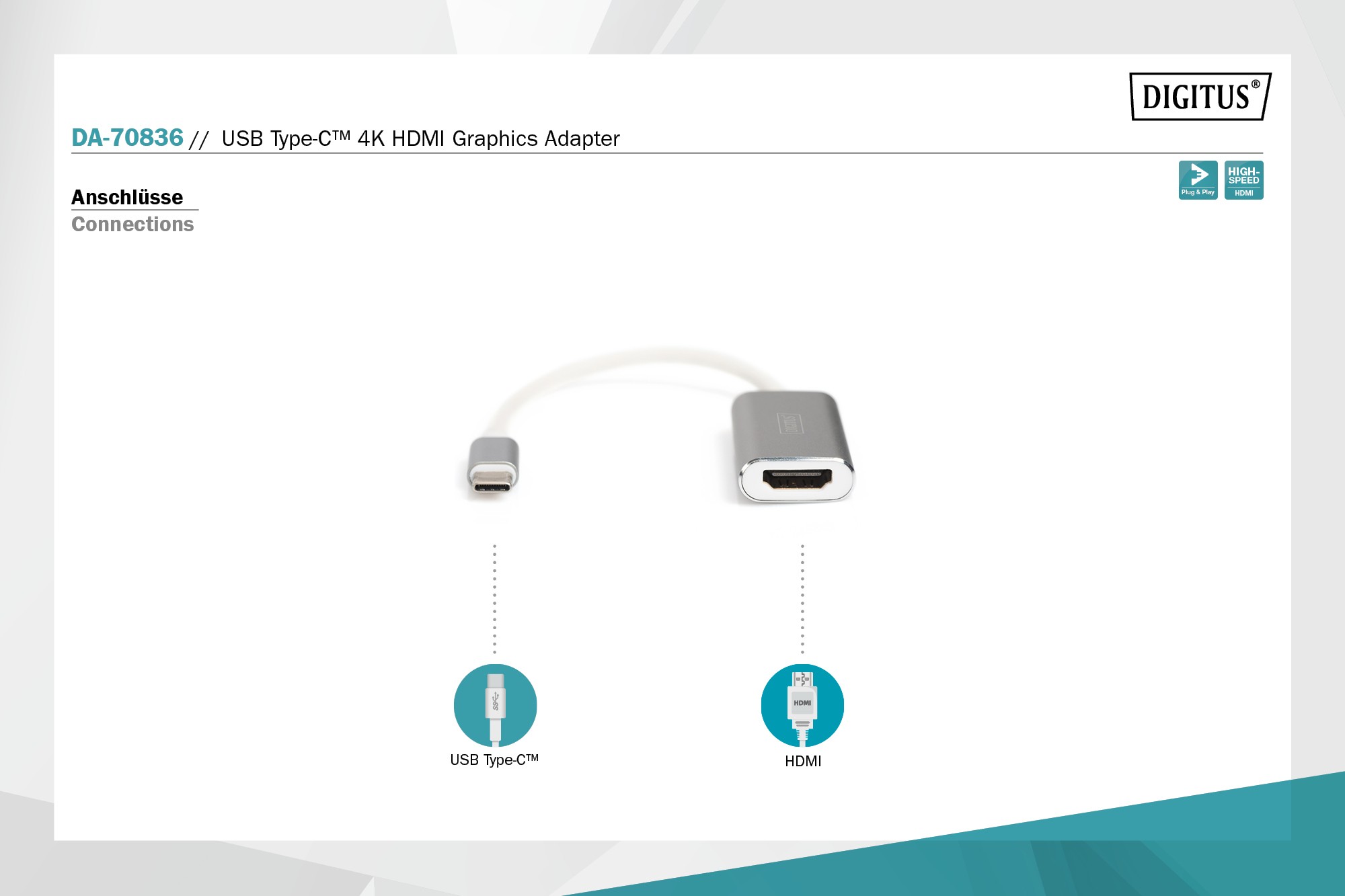 Digitus Usb Type C 4K Hdmı Adapter, Aluminium Housing, 20Cm Cable Length Chipset Da-70836