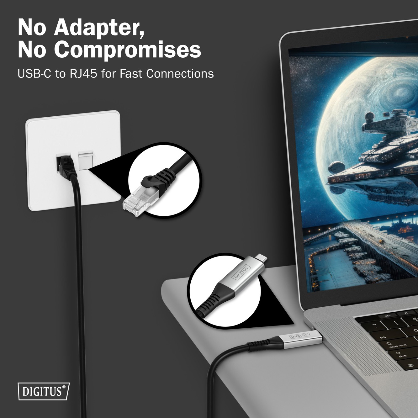 USB-C - RJ45 CAT 6A S/FTP kablosu, 1 Gbit/s, 10 Metre USB 3.2 Gen1, LSZH kılıf