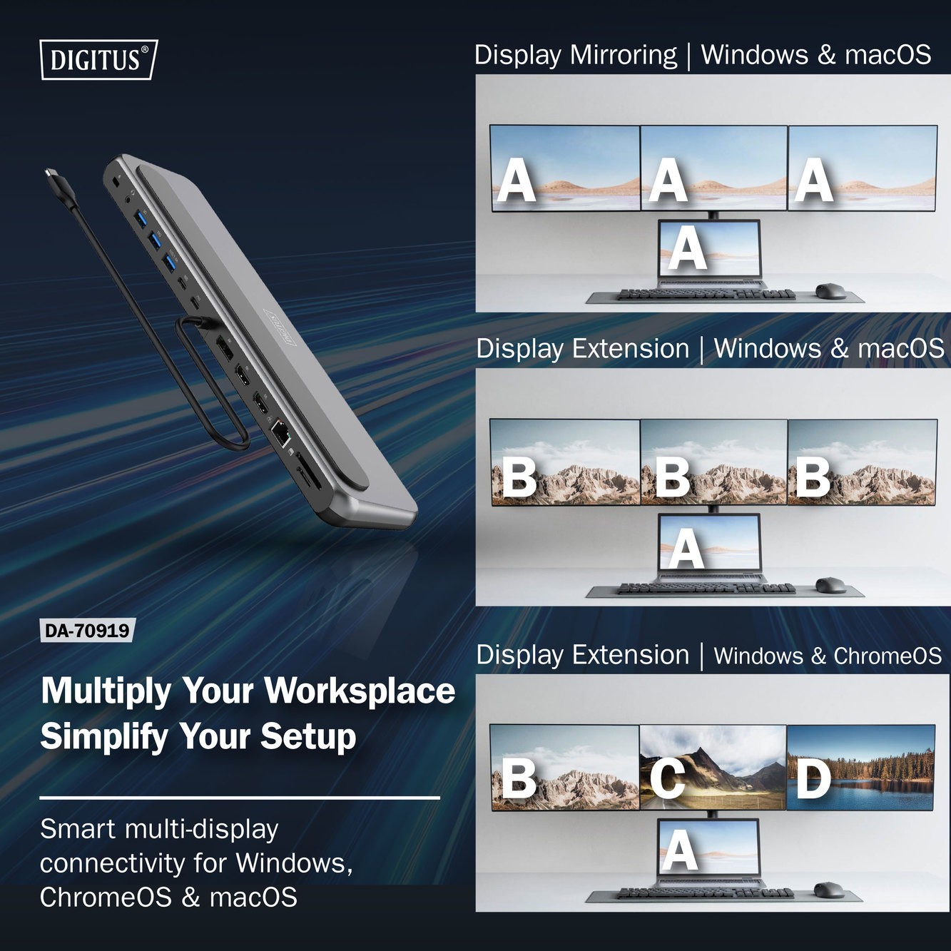 Digitus DA-70919 USB-C 8K 12 Port Bağlantı İstasyonu | 2x HDMI, 1x DP, 3x USB-A, USB-C, RJ45, PD, SD/MicroSD, Ses Çıkışı