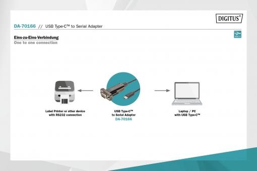 Digitus USB Tip C - Seri (RS232) Çevirici 1m Kablolu