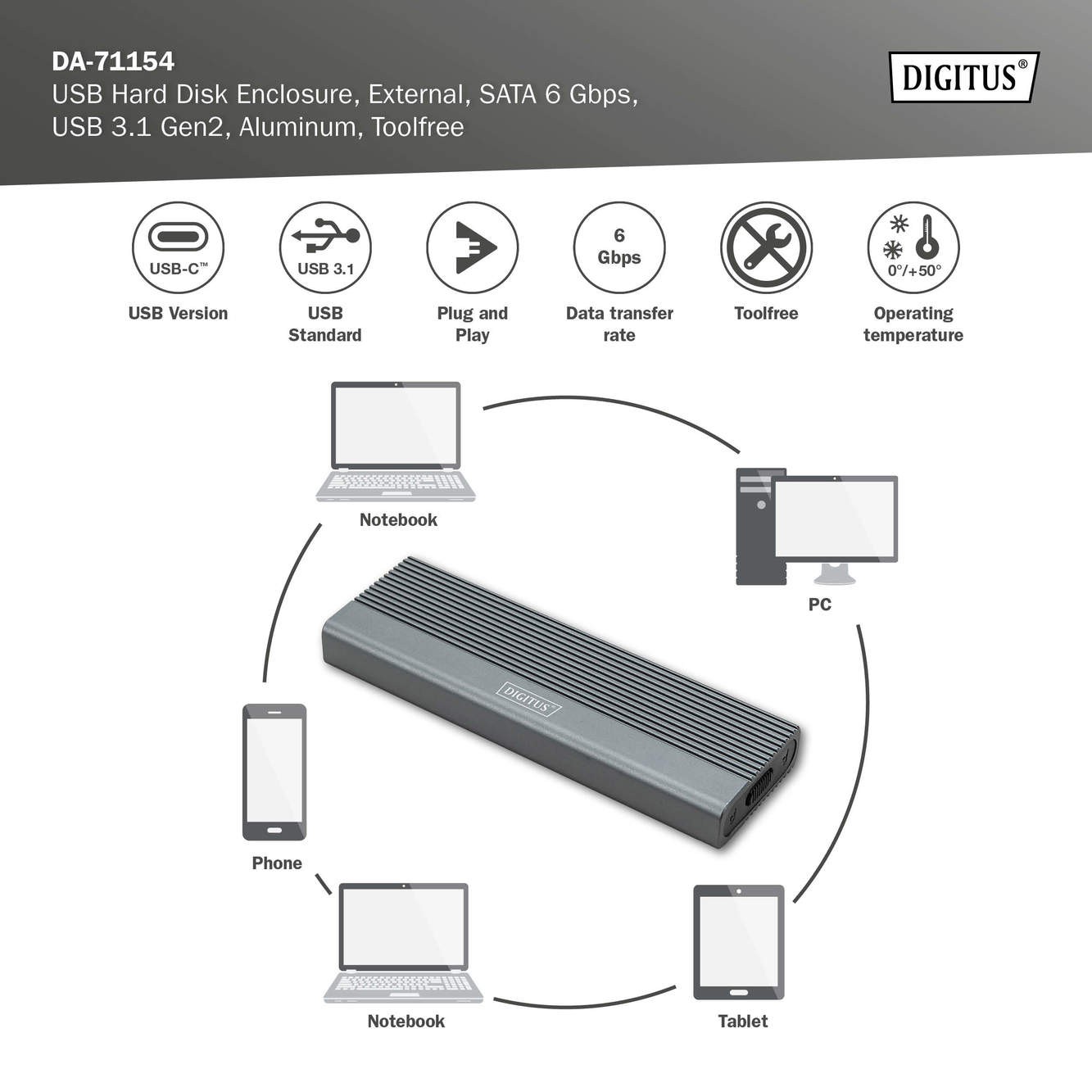 USB M2, Harici Disk Kutusu , SATA 6Gbps, USB 3.1 Gen2, Alimünyum