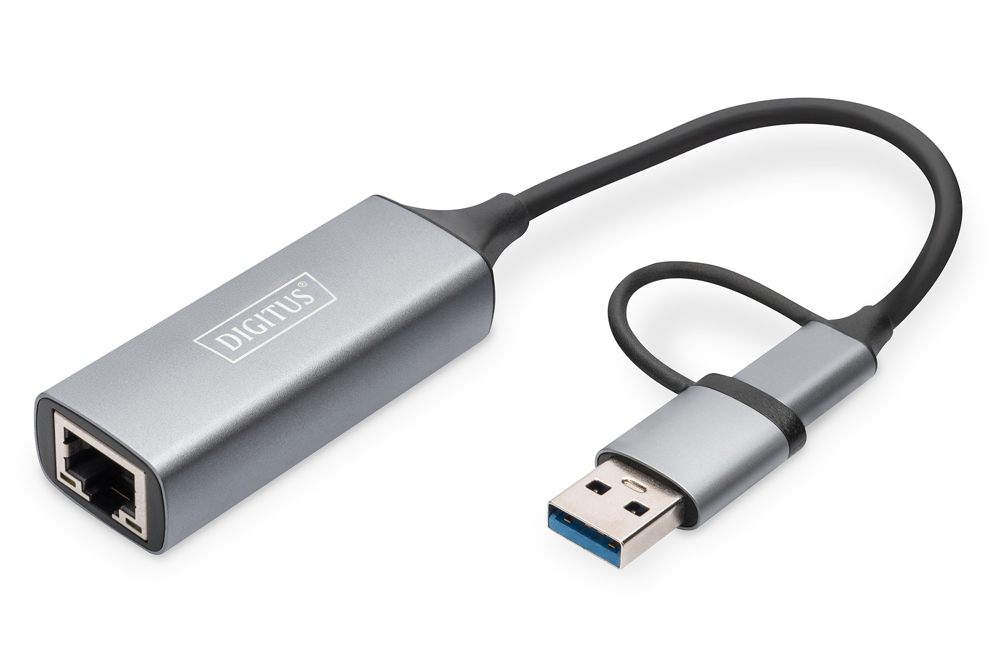 DIGITUS USB Type-C™ Gigabit Ethernet Adaptörü 2.5G, USB-C™ + USB A (USB3.1/3.0)