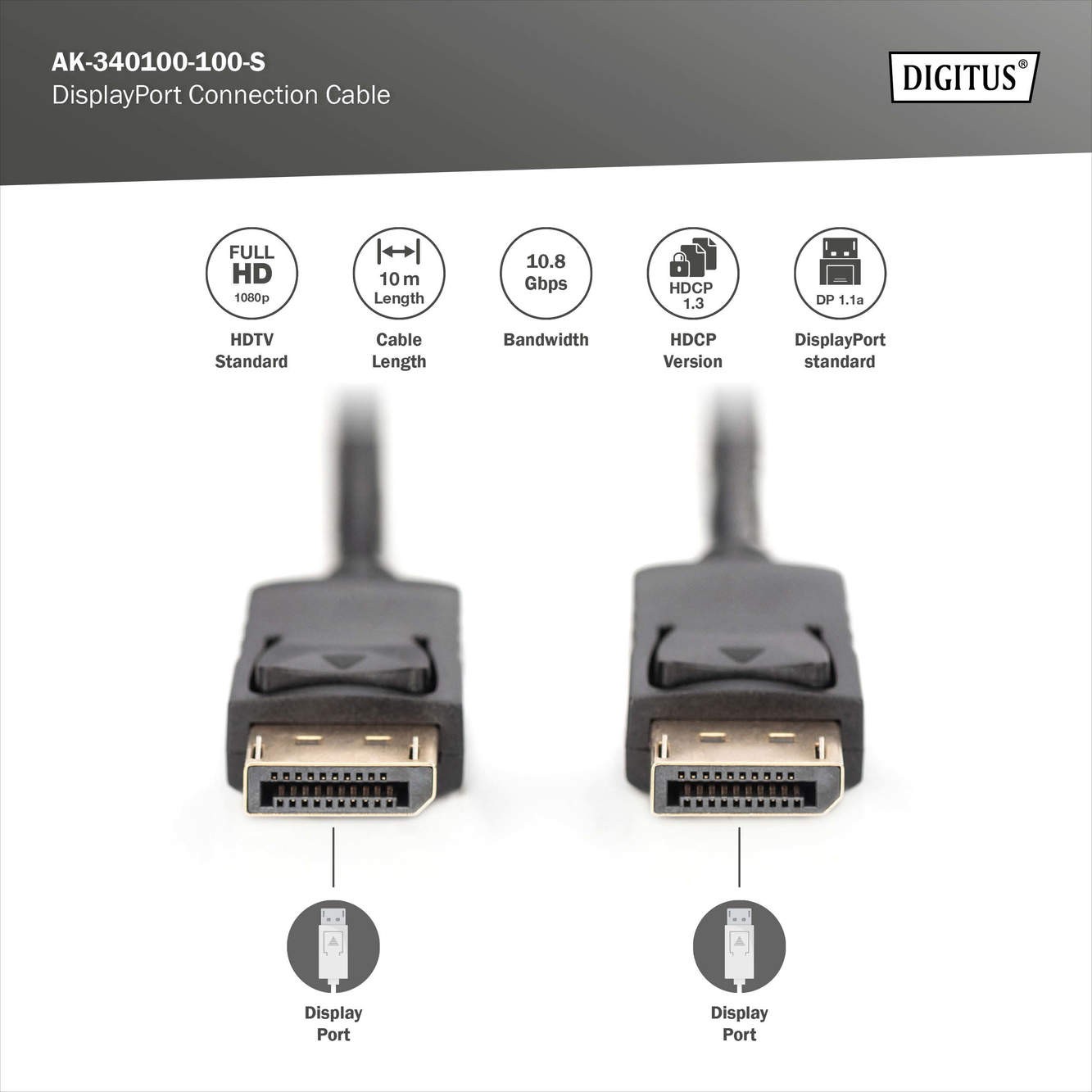 DIGITUS DisplayPort bağlantı kablosu 10 Metre