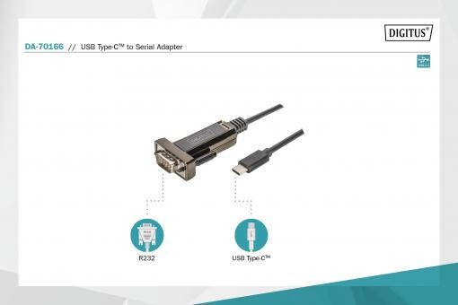 Digitus USB Tip C - Seri (RS232) Çevirici 1m Kablolu