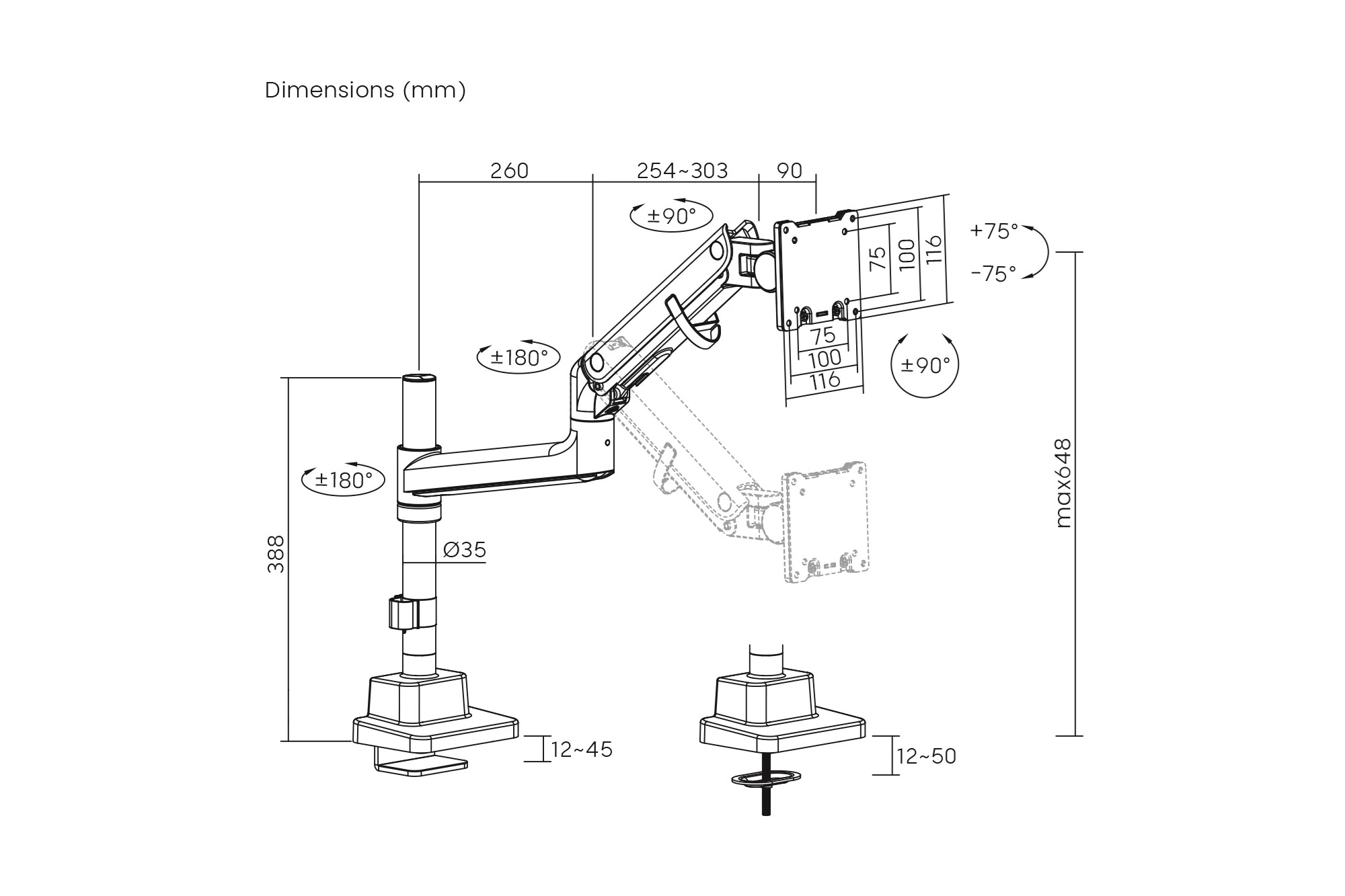 57" Kadar Uyumlu Gaz Yaylı Monitör Kolu | 27 kg Taşıma Kapasiteli, Tam Hareketli